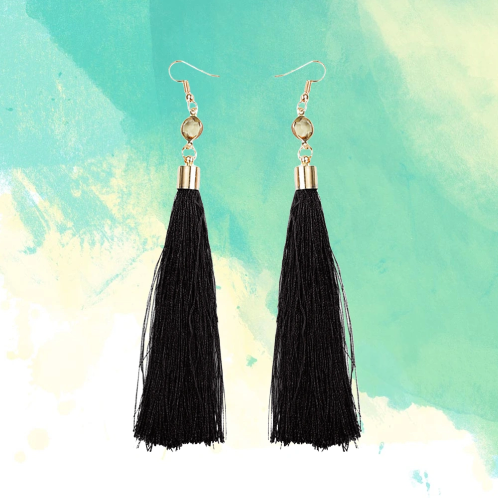 A Pair of Women Vintage Earrings Fashion Temperament Jewelry Literary Tassel Earrings Long Earrings for Women (Black)