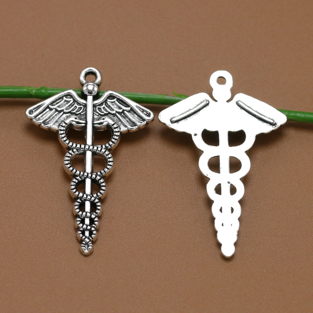 10pcs Retro Alloy Caduceus Shape Pendants Charms DIY Jewelry Making Accessory for Necklace Bracelet (Antique Silver)