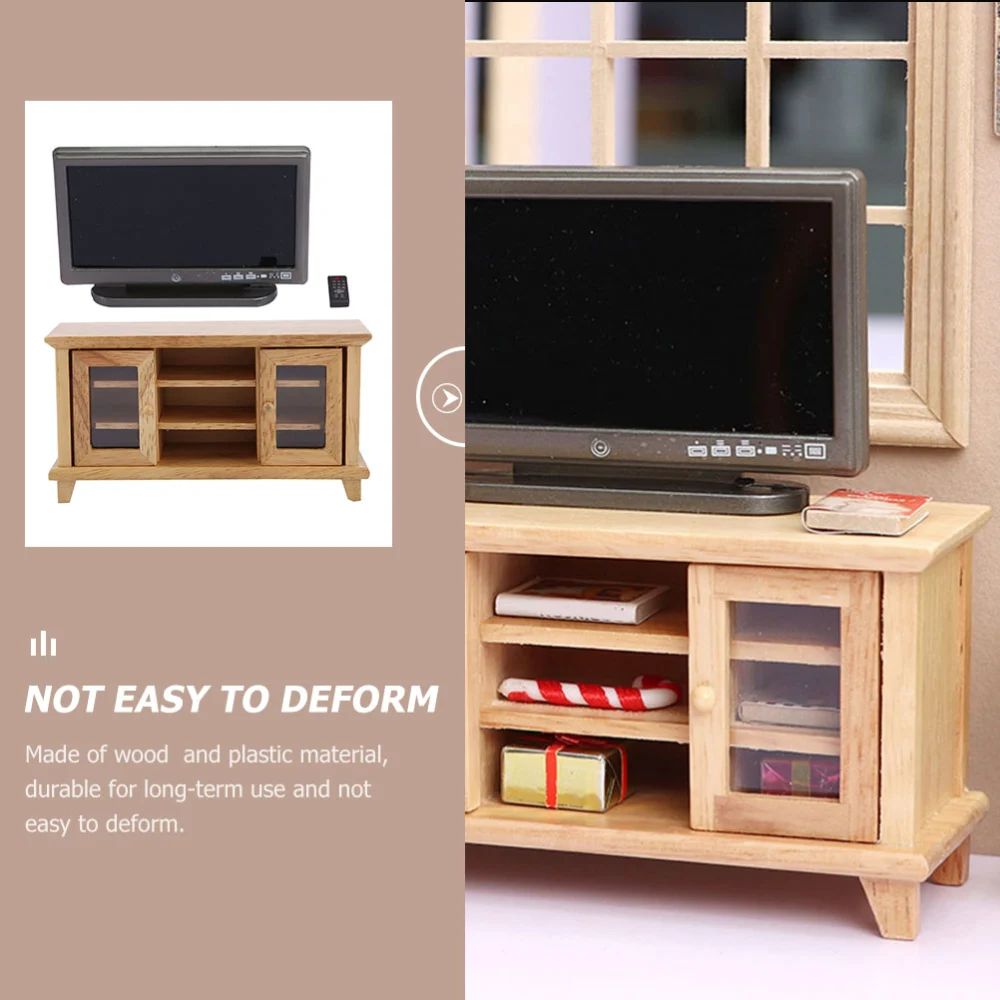 1 Set of Wooden TV Cabinet Model Ornament Mini House Furniture Model TV Model