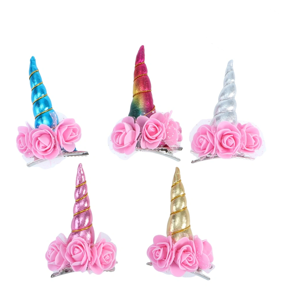 5pcs Birthday Party Unicorn Headband with Rose Decoration Headdress Headpiece Party Favor (Mixed Style)