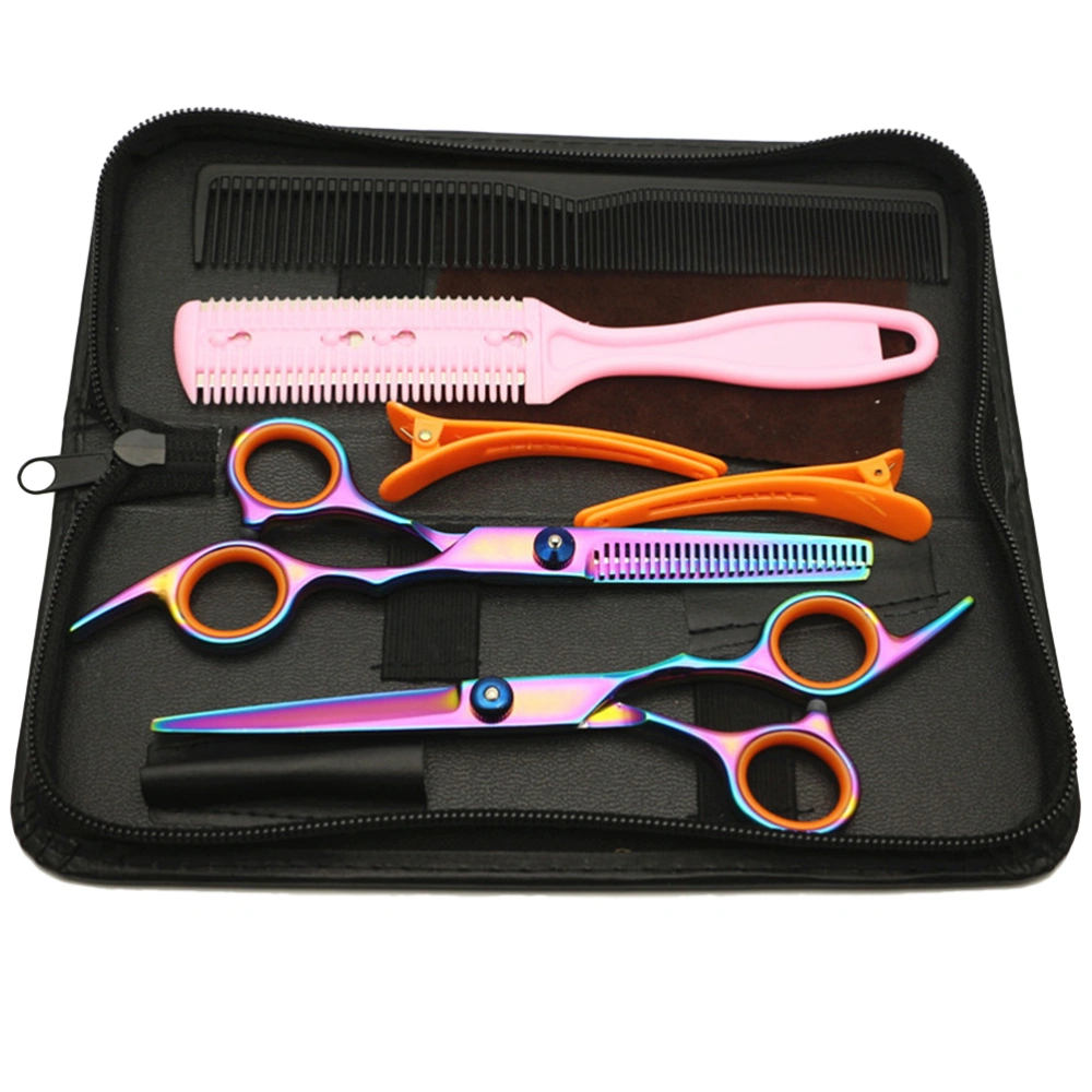 1 Set/6PCS Colorful Hair Scissors Hairdressing Scissors Professional Barber Salon Tools Teeth Scissors Comb Set