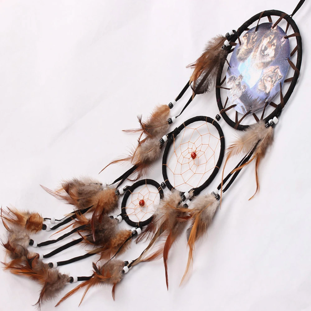 Handmade  and Beads Decorated Wolf Style Wall Hanging Wind Chime Dream Catcher (Black)