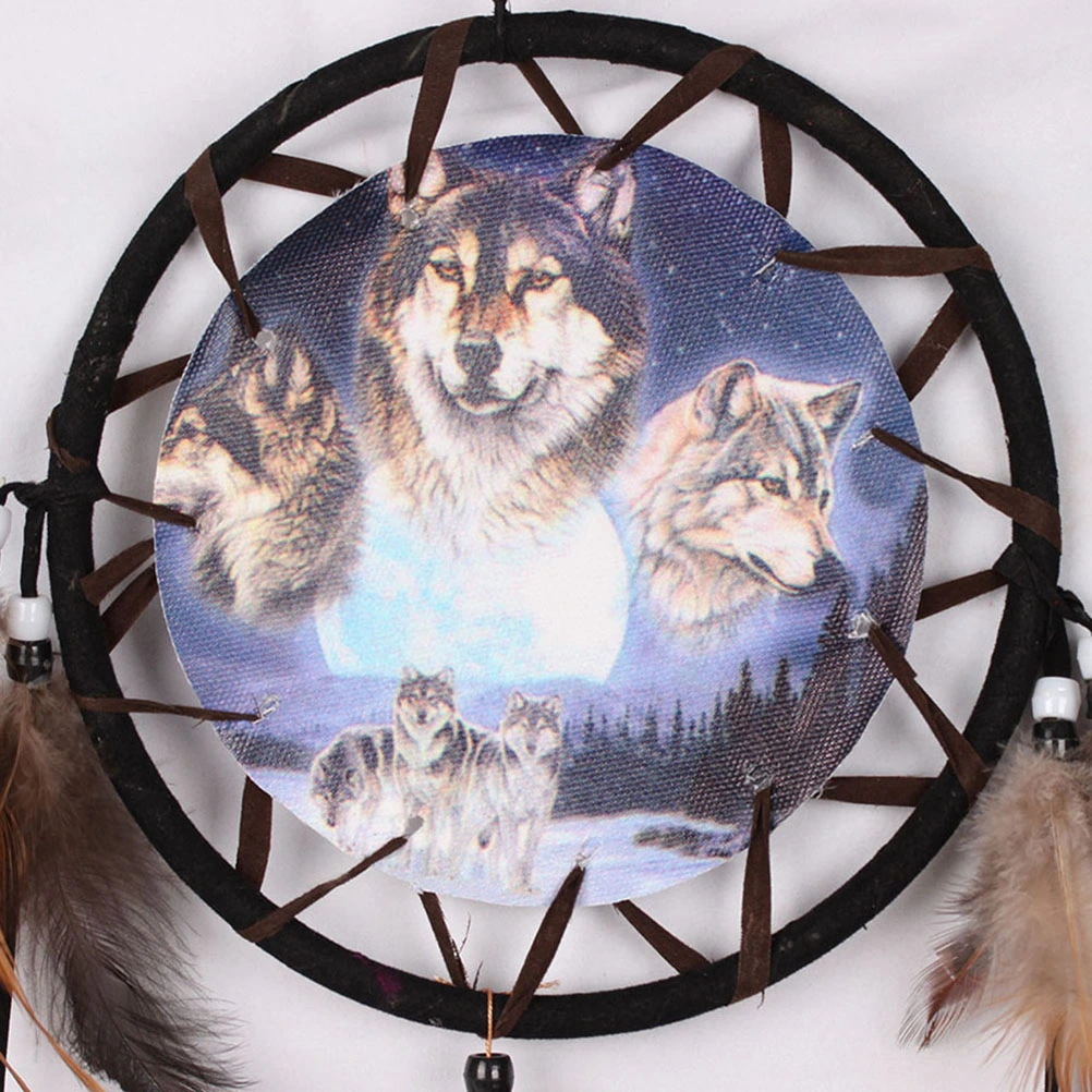 Handmade  and Beads Decorated Wolf Style Wall Hanging Wind Chime Dream Catcher (Black)
