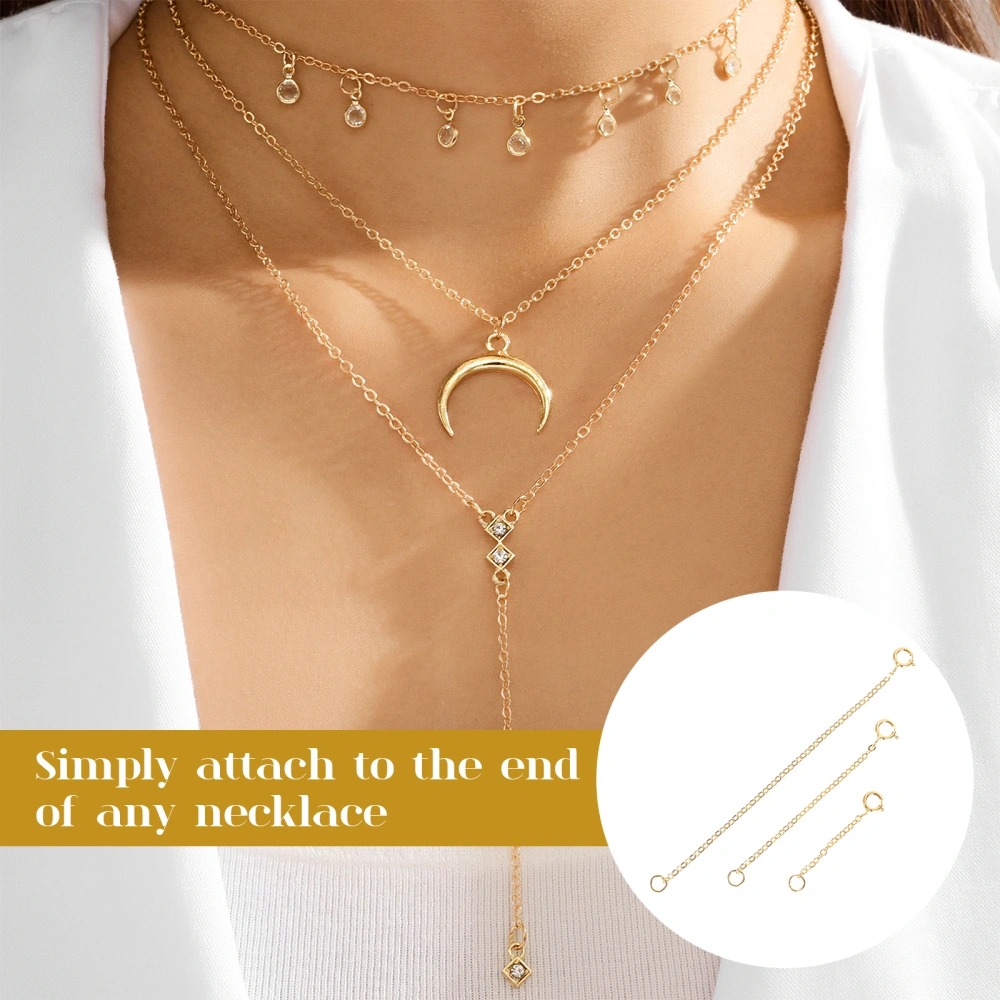 3pcs S925 Sterling Silver Extender Chain Adjustive DIY Extended Chains Jewelry Making Accessories for Necklace Bracelet (Golden)