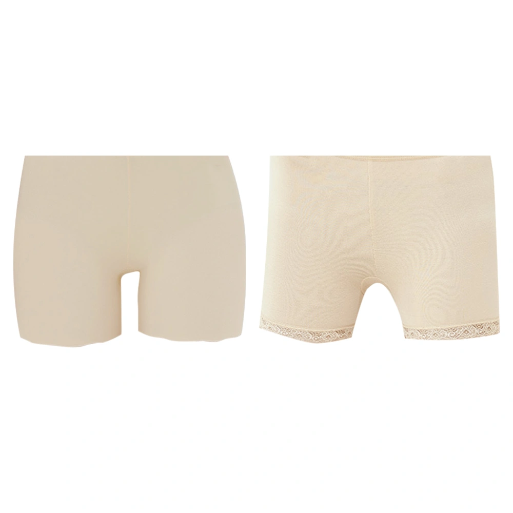 2PCS Summer Safety Pants Comfortable Ice Silk Underwear Shorts for Women Girls Lady - Size M (Lace and Wave Beige)