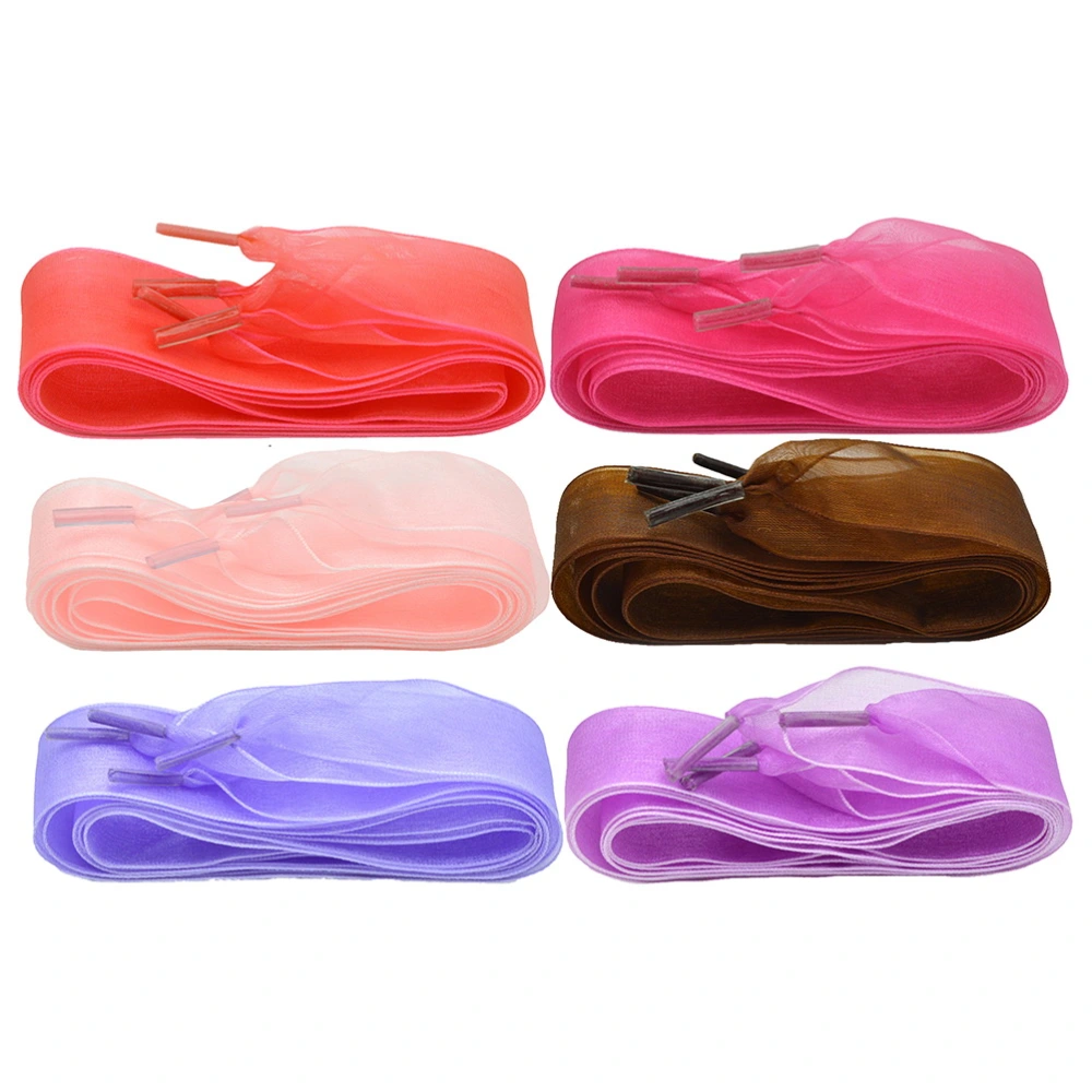 6 Pairs of 2.5x115cm Wide Lace Chiffon Shoelaces Creative Shoe Laces Fashion Shoe Strings Lace (Assorted Color)