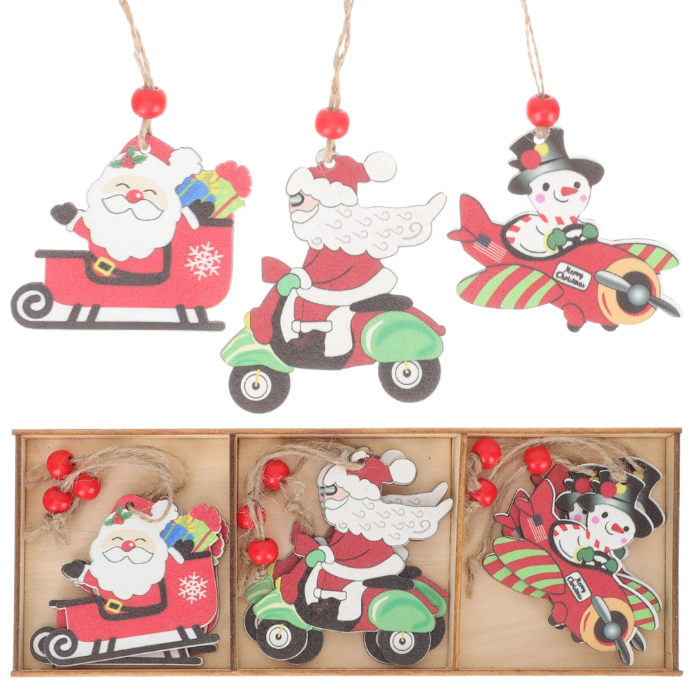 9pcs Christmas Hanging Ornaments Xmas Tree Hanging Wooden Ornaments Wooden Slices