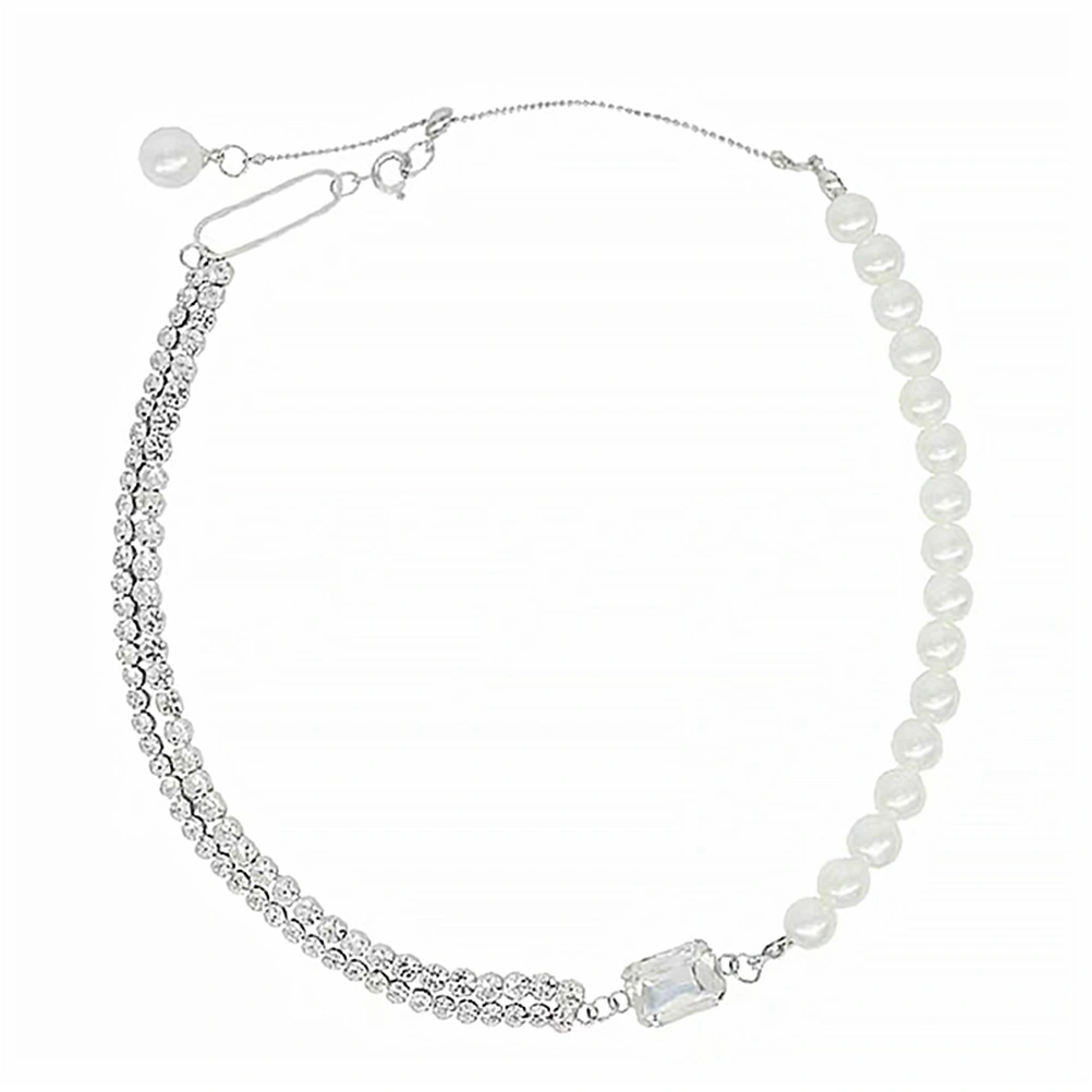 1Pc Choker Necklace Double Layer Rhinestone Necklace Fashion Splicing Chain