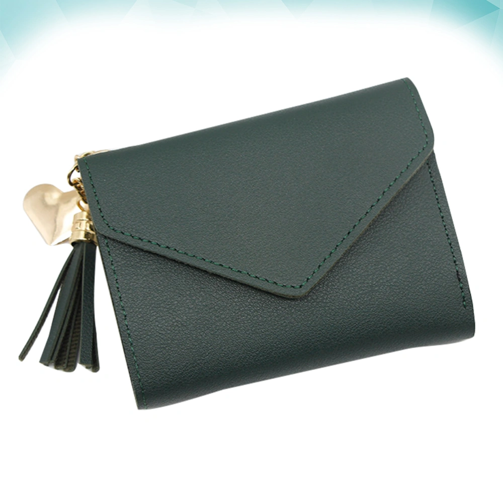 Tassel Coin Purse Small Portable Bag Solid Color Wallet PU Pack Pocket for Women (Green)