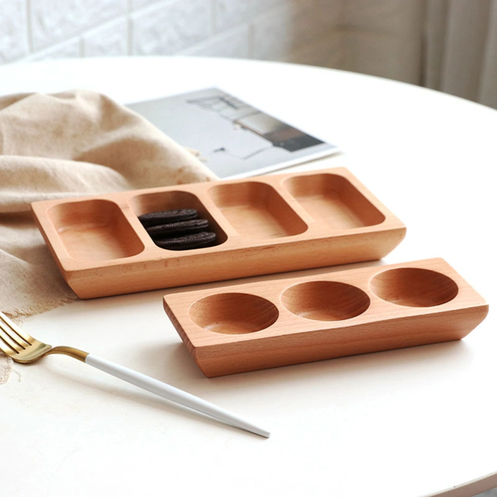 20x7.5cm Natural Wooden Snack 3 Grids Sauce Dishes Sauce Vinegar Seasoning Pickle Snack Small Dinner Plates Appetizers Serving Tray