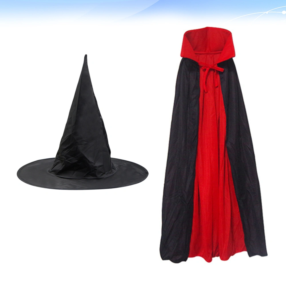 2pcs Magician Cloak Set Kids Dress-up Costume Cosplay Capes Performance Outfit Cloak for Party Masquerade (140cm Cloak + Peaked for Adult )