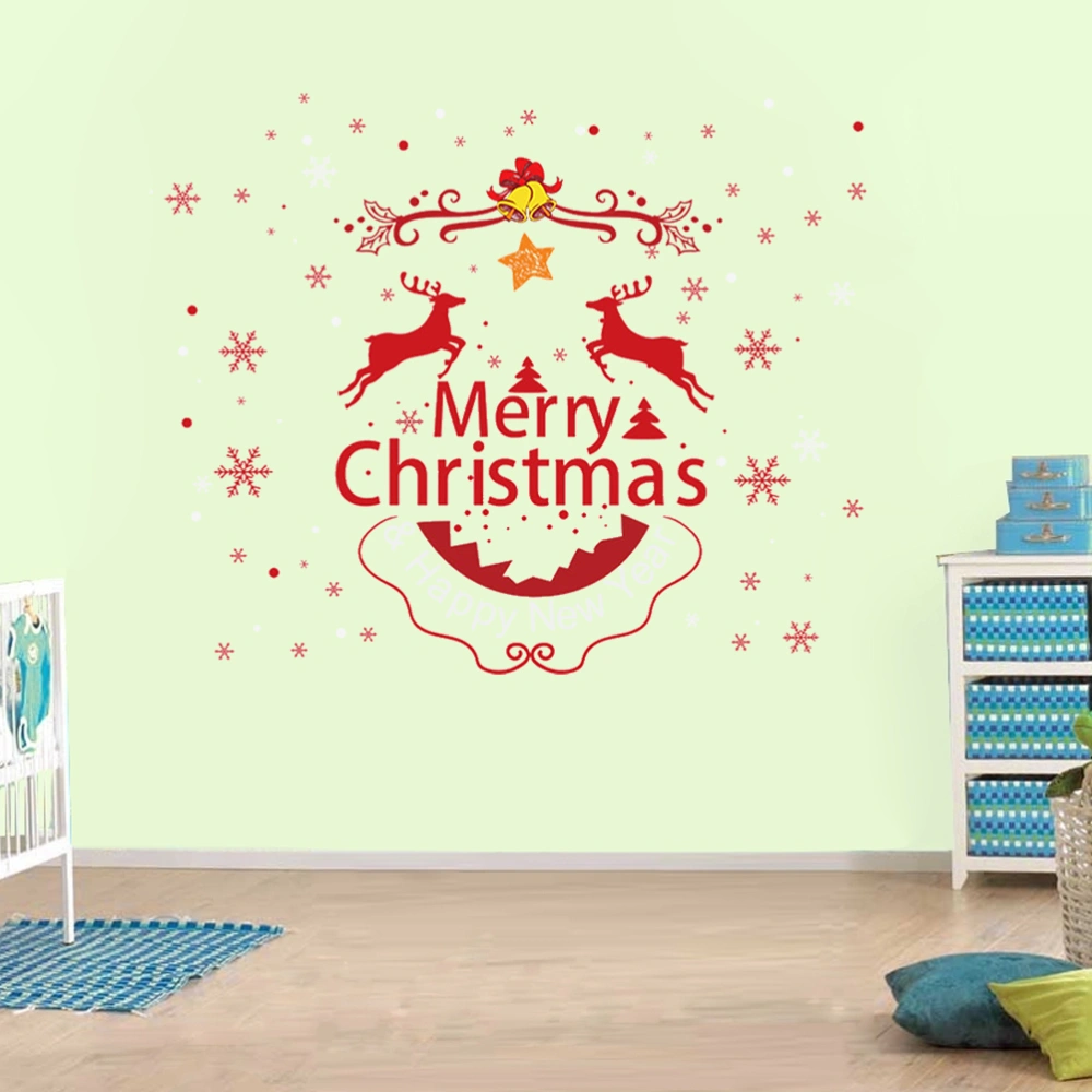 Merry Christmas Elk Wall Sticker PVC Removable Store Window Decal New Year Wall Mural Xmas Home Decor