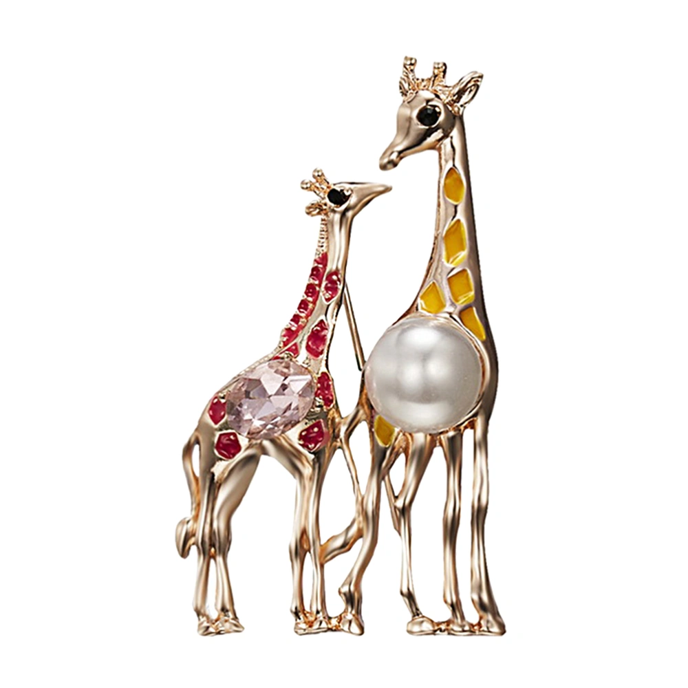 Fashion Christmas Breastpin Giraffe Pearl Brooches Rhinestone Lapel Shiny Animal Giraffe Brooch Christmas Gift Costume Decor