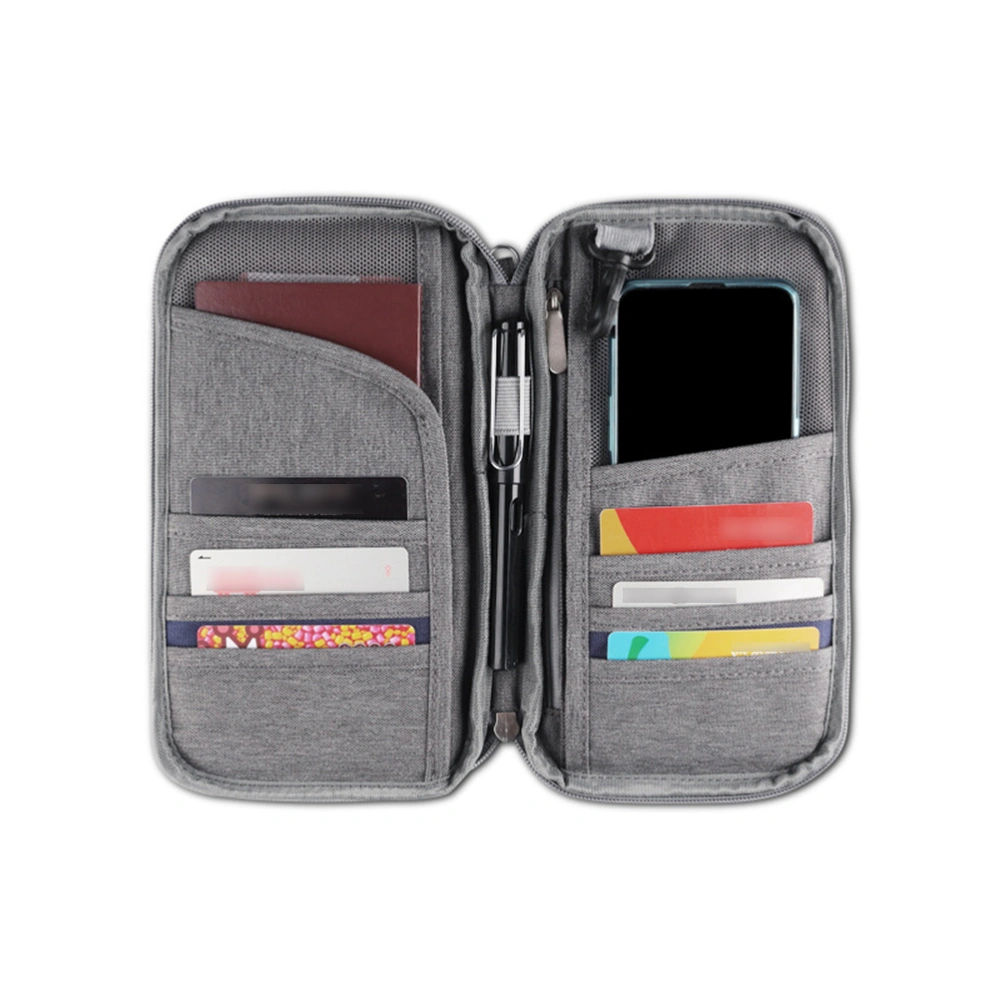 Travel Passport Holder Document Organizer Bag Handy Long Wallet Passport Pouch (Grey)