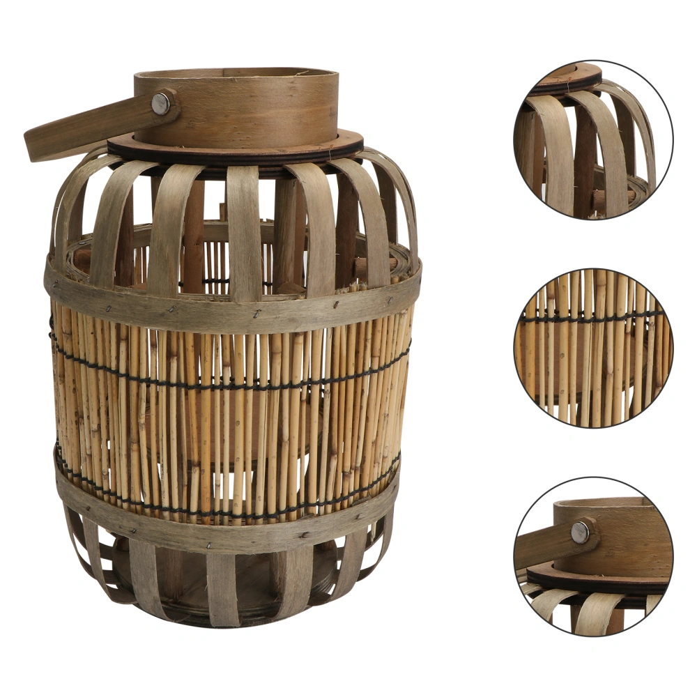 1Pc Retro Hand-woven Wind Lantern Wooden Candlestick Decor Home Adornment