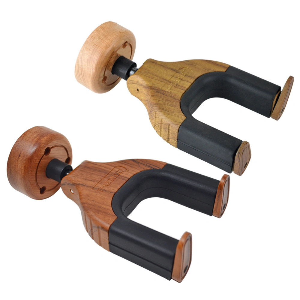 2Pcs Detachable Guitar Hangers Hook Holder Wood Metal Rubber Instrument Hangers Wall Stand (Wood, Primary Wood Color + Mahogany Color)