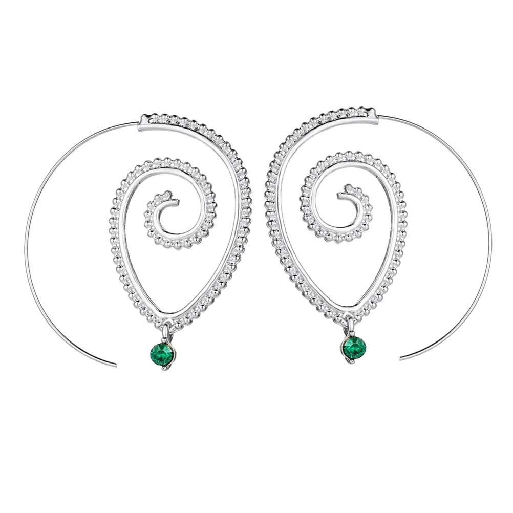 Spiral Circles Round Dangle Earrings Drop Hoops Swirl Maze Tribal Dangling Charms Jewelry (Silver)
