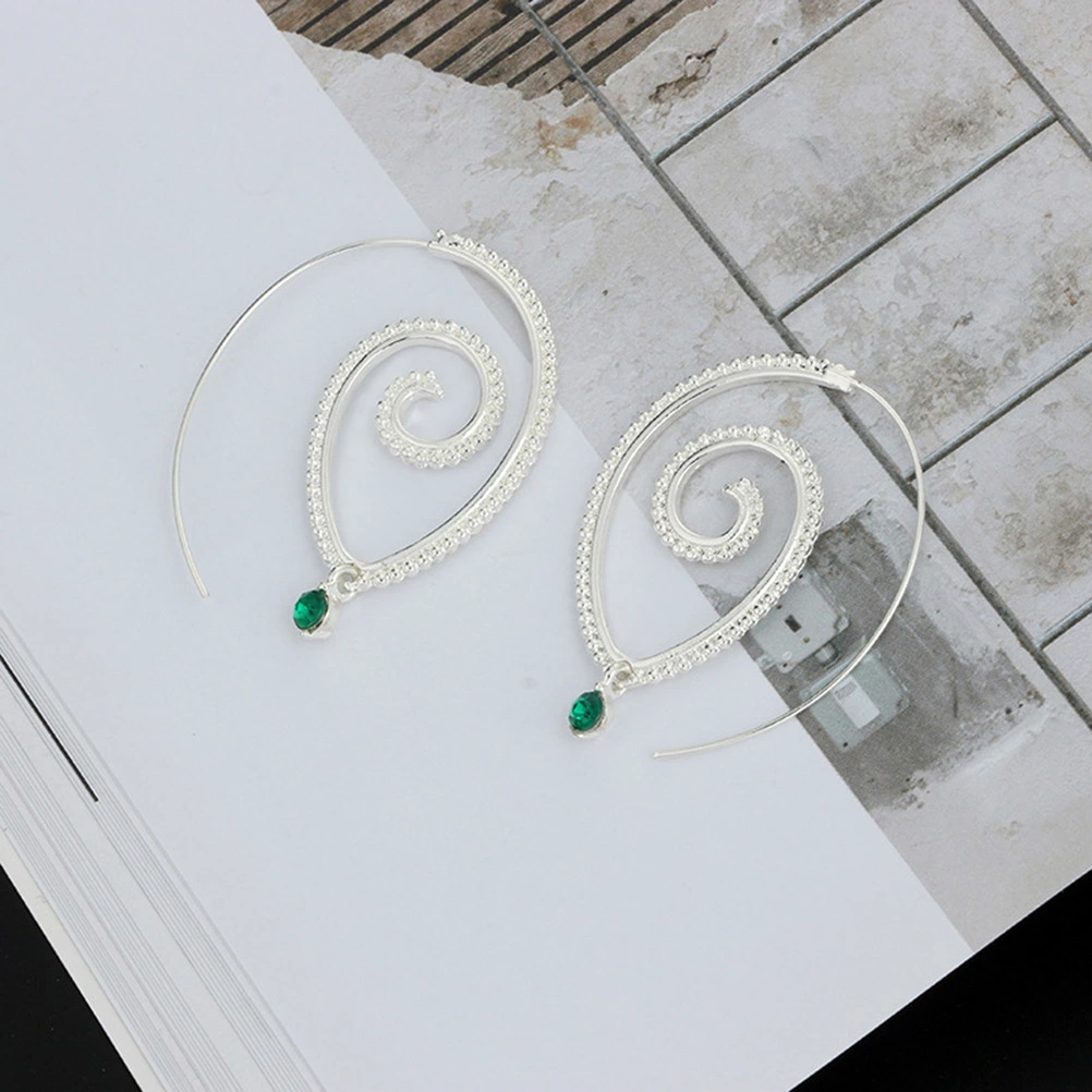Spiral Circles Round Dangle Earrings Drop Hoops Swirl Maze Tribal Dangling Charms Jewelry (Silver)