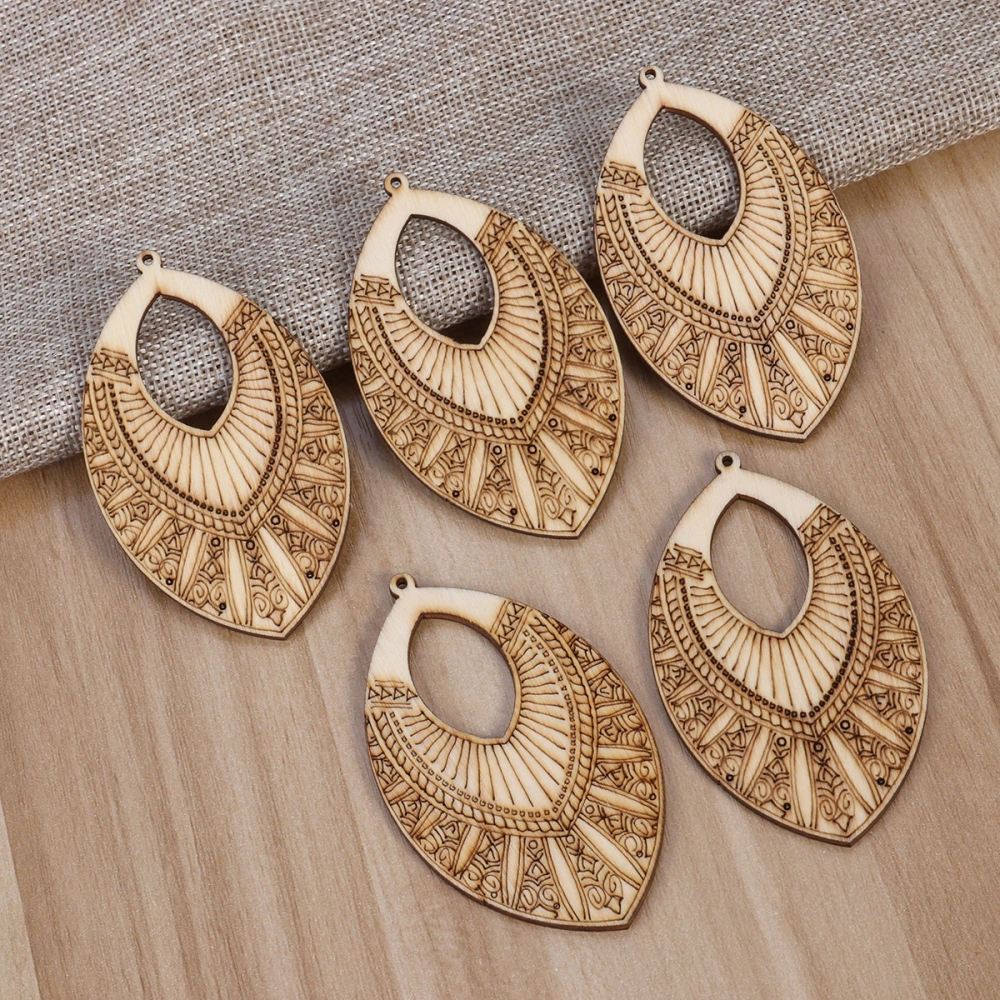 10Pcs Ethnic Style Eardrop Shaped Wood Cutout Chips for Wedding Party Decoration (Ellipse)