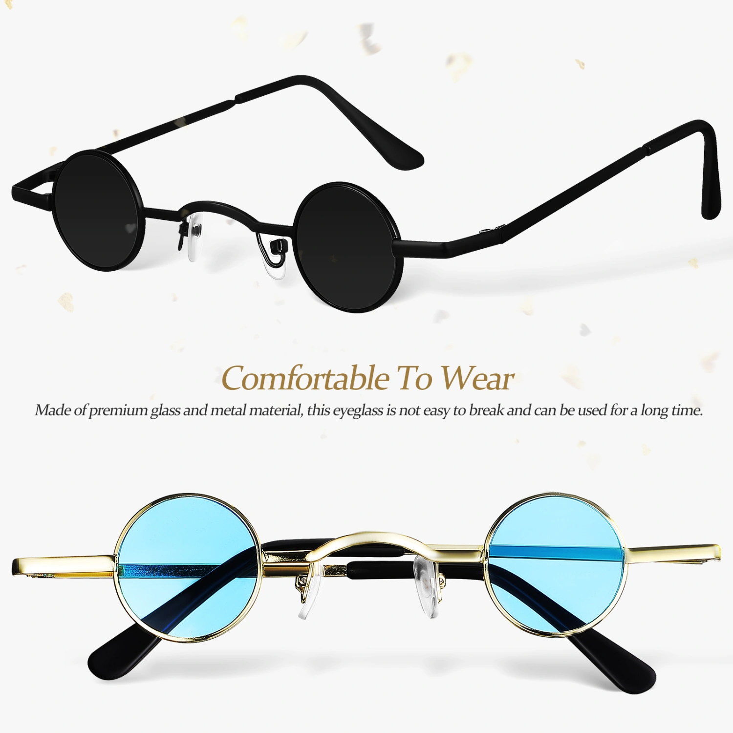 2Pcs Small Round Polarized Sunglasses Retro Punk Sunglasses Eyewear with Metal Circle Frame for Women Men