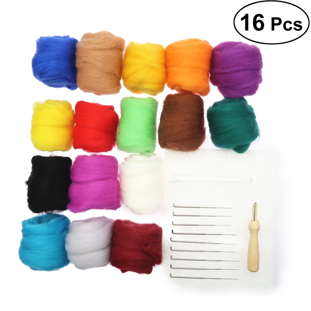 Needle Felting Wool Set 10g Wool Roving Fiber 16 Colors Wool Yarn Fibre Kit with Tool