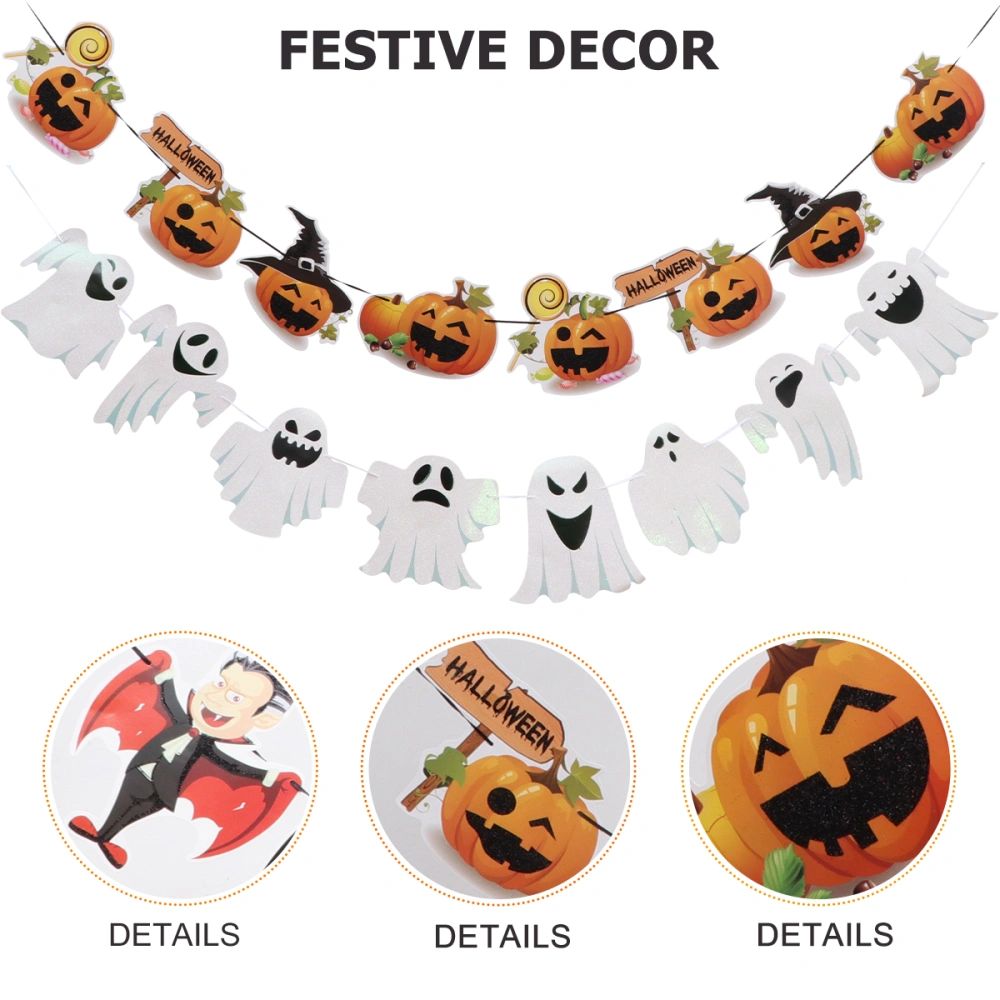 3pcs Halloween Party Decorations House Decor Shining Powder Banner Black White