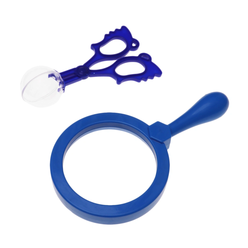 Magnifying Glass Portable Children Detective Explore Learning Toy with Insect Clamp for Kids (Blue)