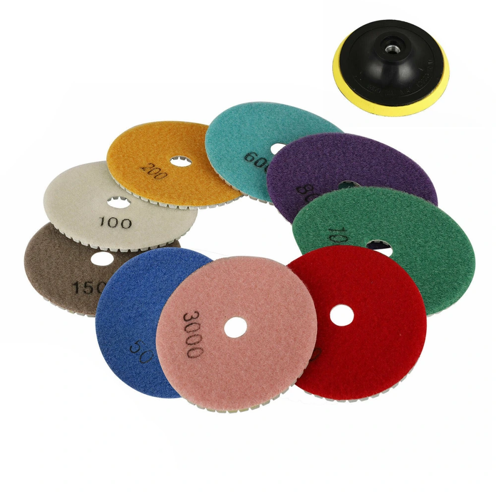 10Pcs Diamond Polishing Pads Kit 4 Inch Wet/Dry for Granite Stone Concrete Marble Polishing Use Grinding Discs Set