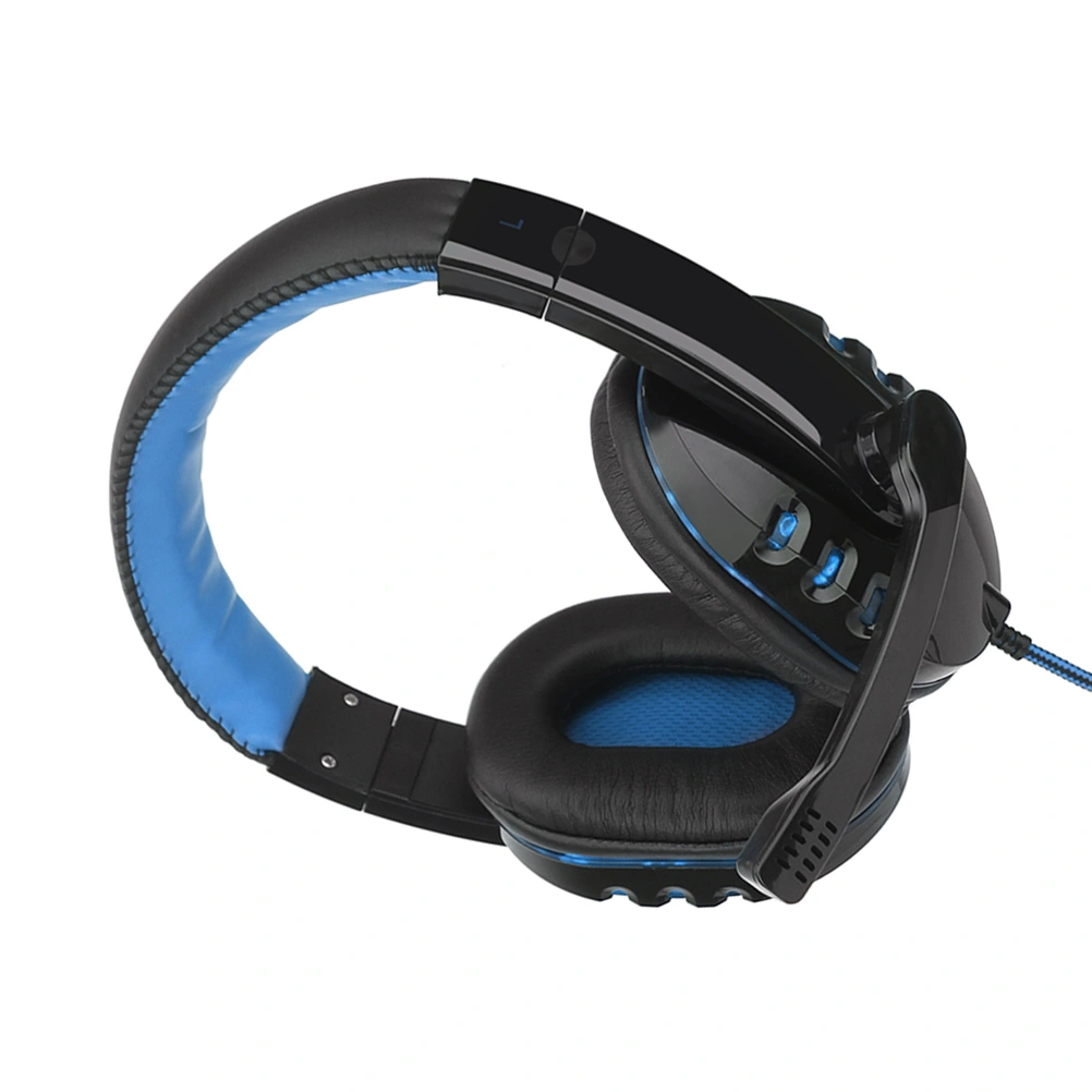 Computer Light Headset Music Headphones Subwoofer Microphone Multi Function Game Use Headset Compatible With PS4 Black and Blue Color