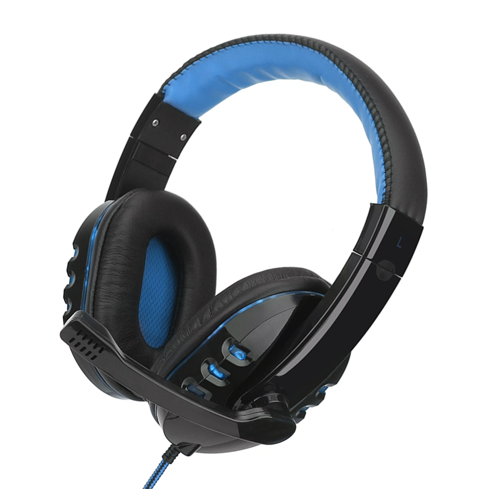Computer Light Headset Music Headphones Subwoofer Microphone Multi Function Game Use Headset Compatible With PS4 Black and Blue Color
