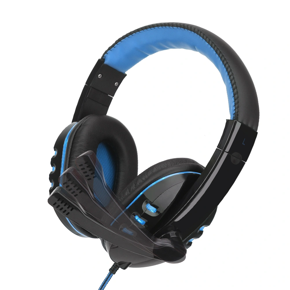 Computer Light Headset Music Headphones Subwoofer Microphone Multi Function Game Use Headset Compatible With PS4 Black and Blue Color