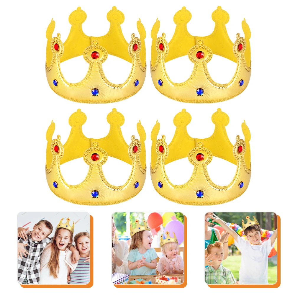 4pcs Kids Birthday Crowns Birthday Party Crown Headwear Birthday Fabrics Hats