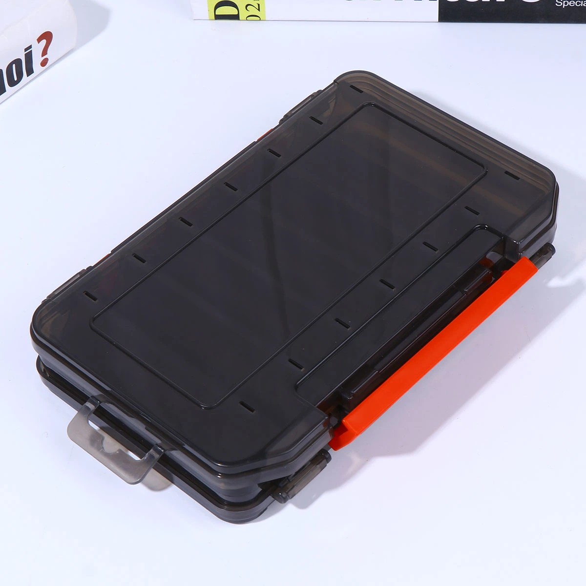1Pc Thickened 14 Grids Translucent Bait Storage Box Double-side Baits Kit Storage Case Lure Water-resistant Fish Tool Accessory Holder for Fisher (Black, Random Buckle Color)