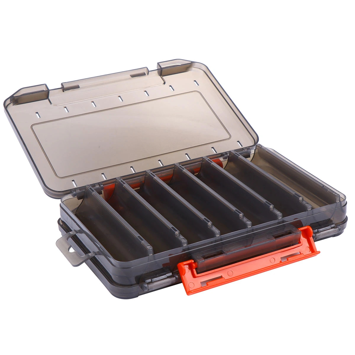1Pc Thickened 14 Grids Translucent Bait Storage Box Double-side Baits Kit Storage Case Lure Water-resistant Fish Tool Accessory Holder for Fisher (Black, Random Buckle Color)