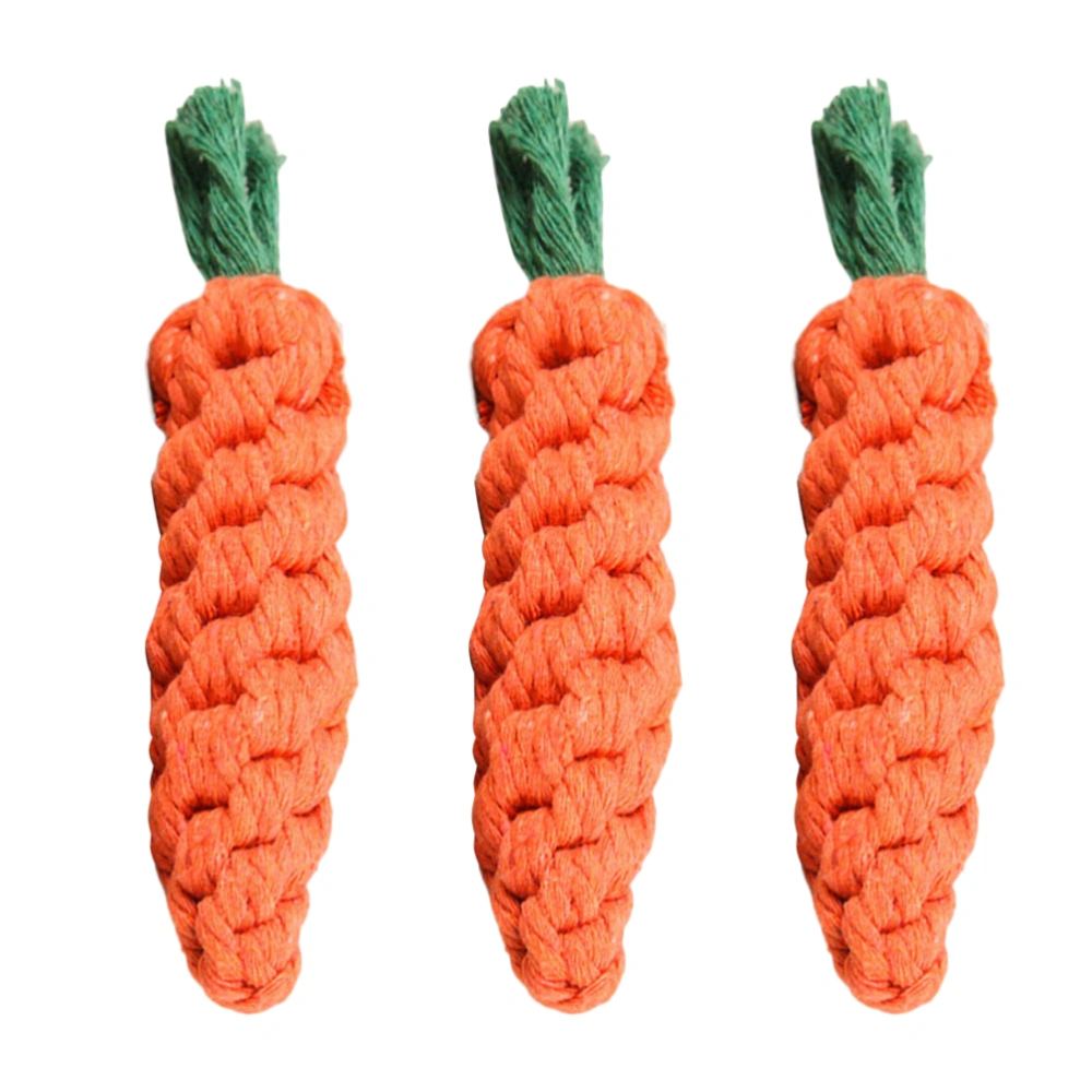 3Pcs Hand-woven Puppy Chew Toys Carrot Durable Braided Rope Dog Teeth Cleaning Chewing Supplies (Orange)