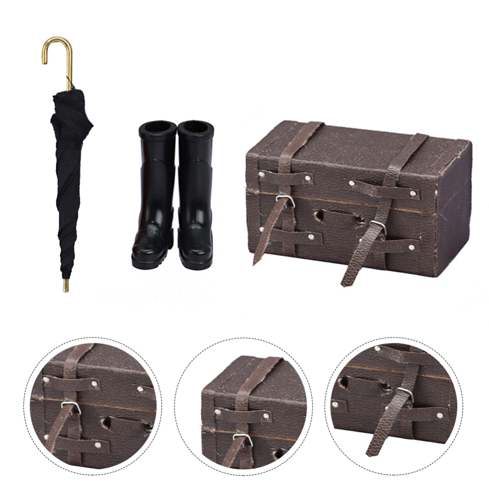 1 Set Mini House Umbrella Rain Boots Leather Suitcase Model Doll House Travel Set