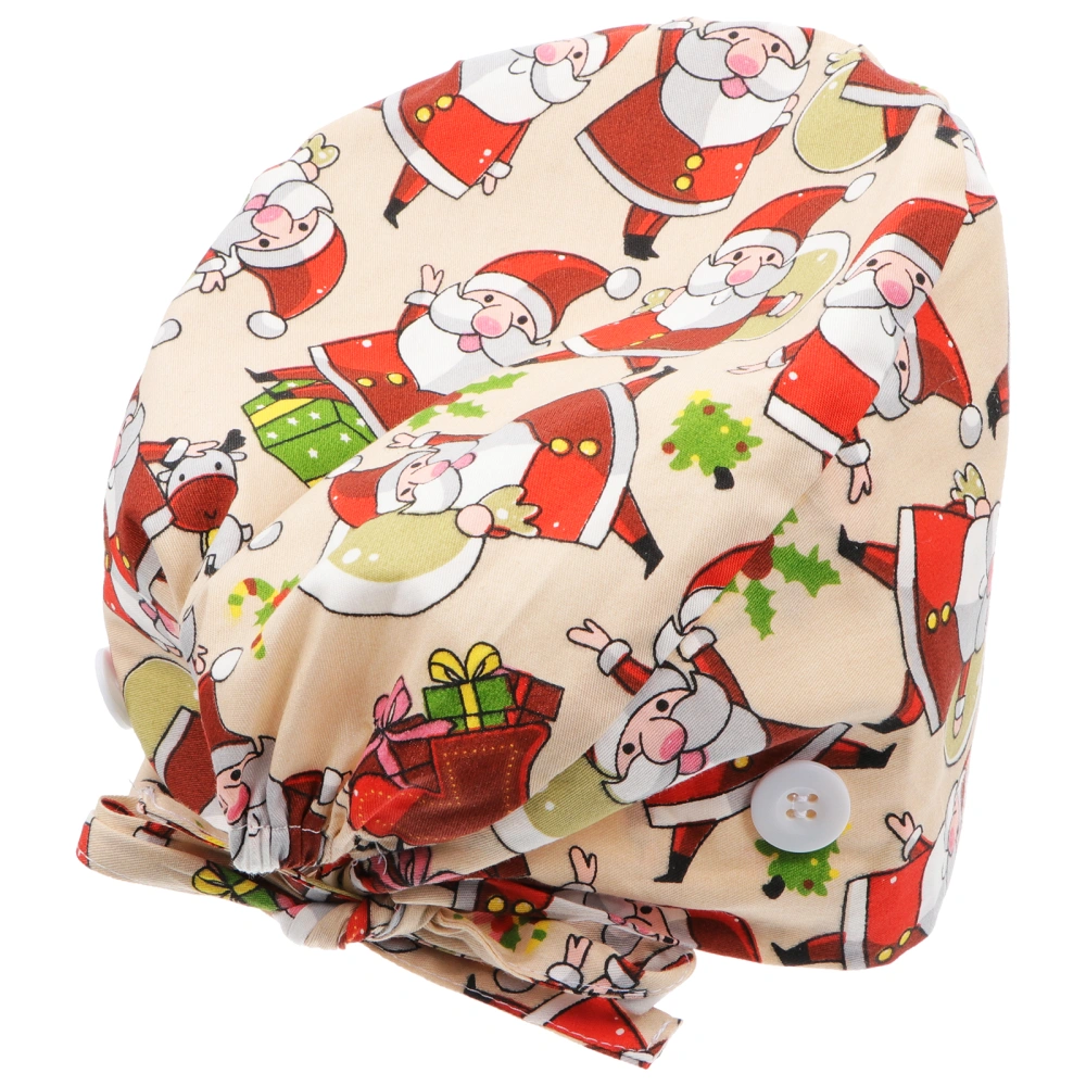 Sweat Absorbing Hat with Button Work Xmas Printed Cotton Nurse