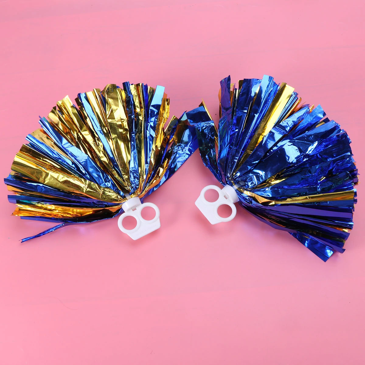 2 Pcs Plastic Ring Pom Poms Cheering Squad Spirited Fun Cheerleading Kit Cheer Poms for Both Kids College and High School Competition Cheering Sports Events- Blue and Gold (30cm)