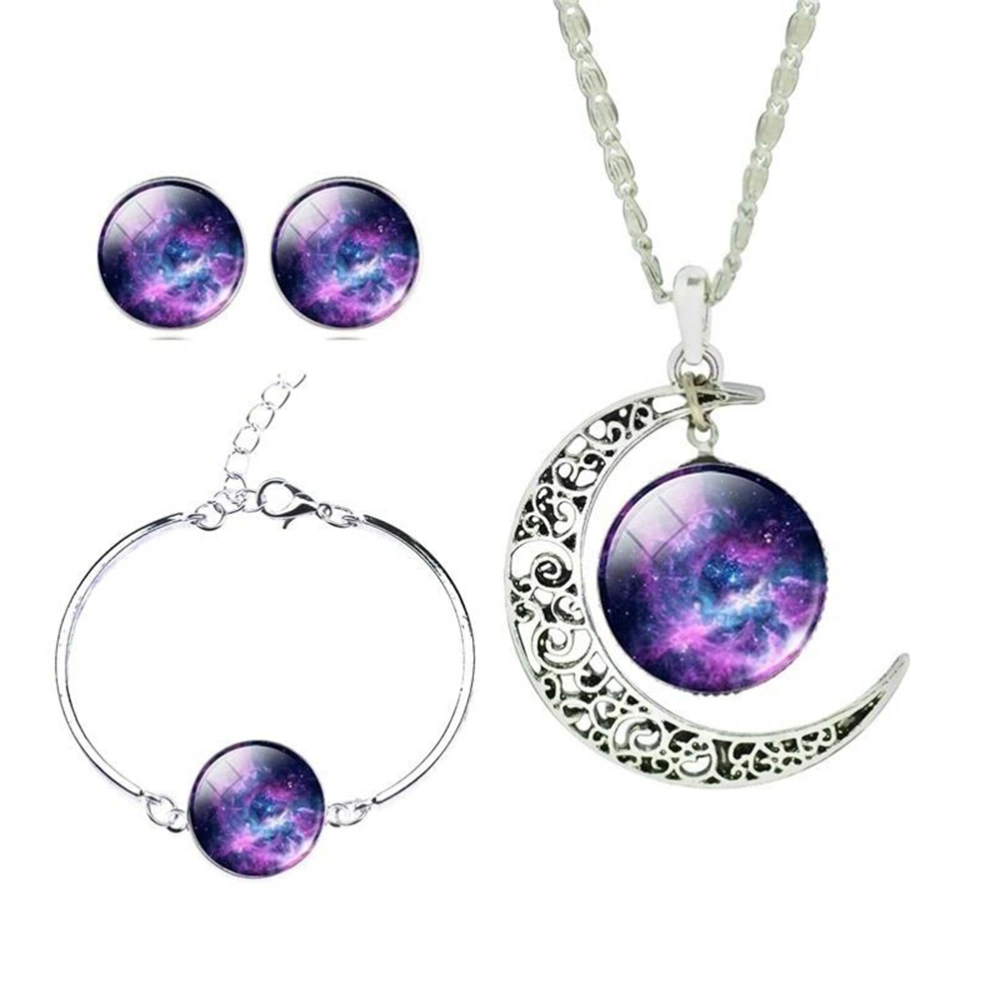 3Pcs Galaxy Nebula Necklace Earrings Bangle Set for Women Holiday Gift (Pattern 2)