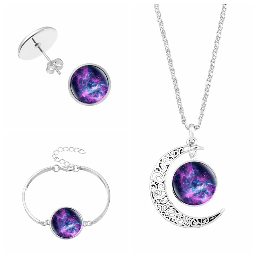 3Pcs Galaxy Nebula Necklace Earrings Bangle Set for Women Holiday Gift (Pattern 2)