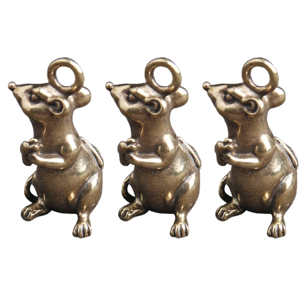 3Pcs Brass Rat Keychains Zodiac Mouse Keychains Car Key Chain Pendants Small Brass Ware