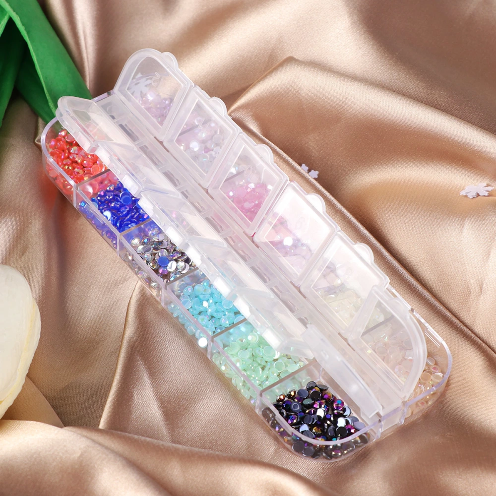 1 Set Nail Art Decoration 12 Slots Colorful Round Acrylic Accessories for Nail Art Phone Decor