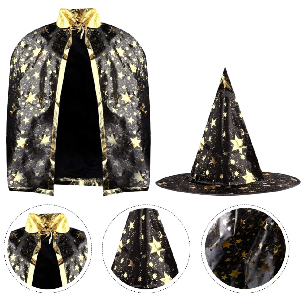 1 Set/2pcs Children Halloween Sorcerer Witch Gilding Costume Outfit (Black)