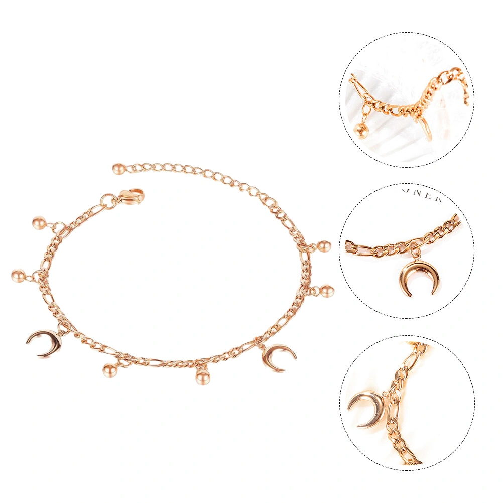 1PC All-match Bead Moon Anklet Titanium Steel Lady Foot Chain Decor (Rose Gold)