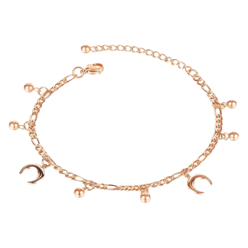 1PC All-match Bead Moon Anklet Titanium Steel Lady Foot Chain Decor (Rose Gold)