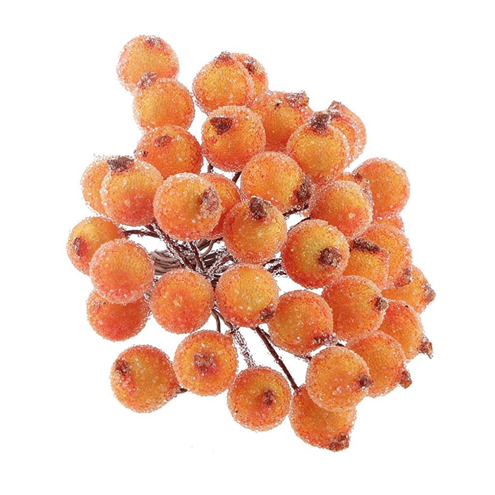 200pcs Mini Christmas Frosted Fruit Berry Holly Artificial Flower Decor (Orange)