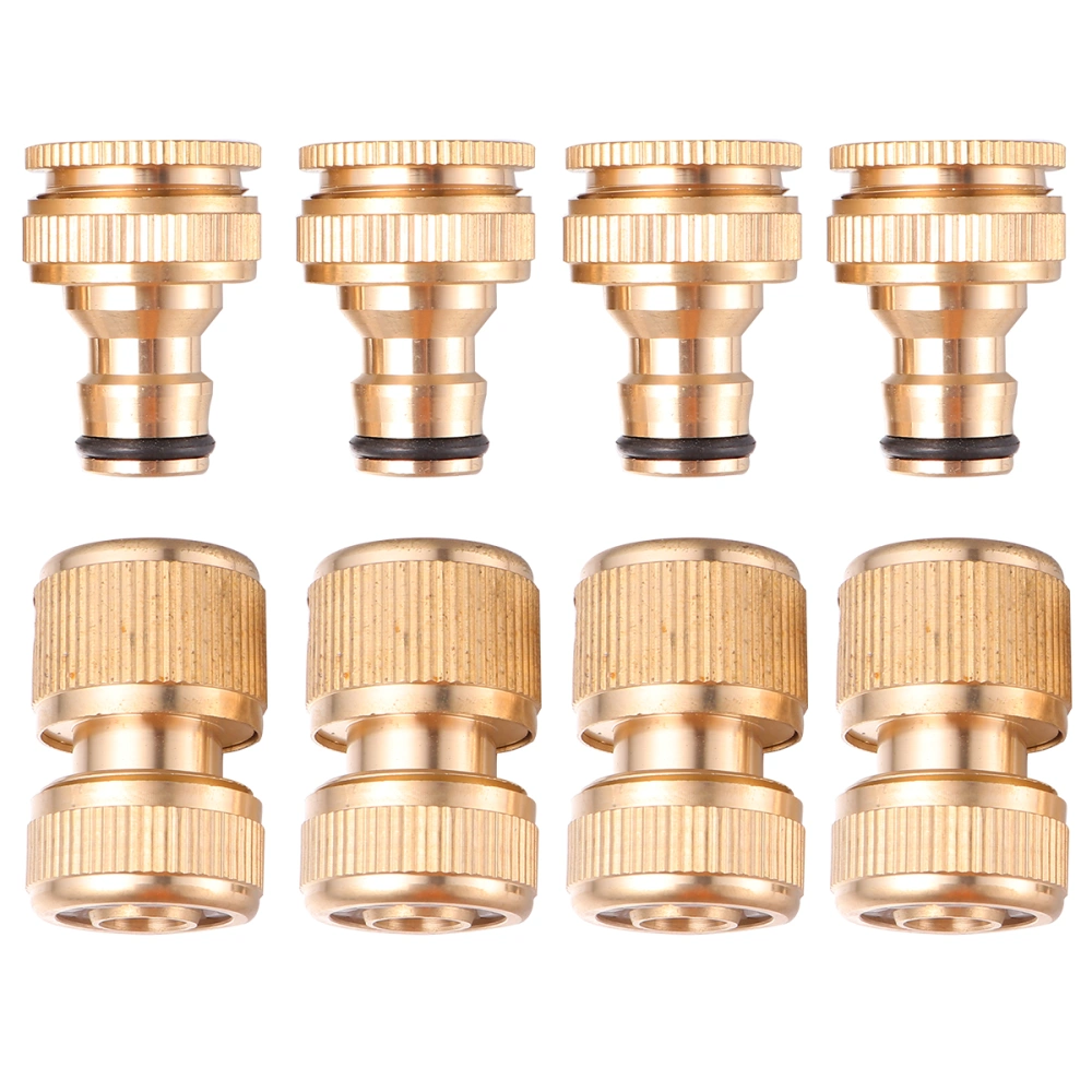 4 Set of Faucet Connectors Water Pipe Connectors Brass Garden Lawn Faucet Adapter for Outdoor (Golden）