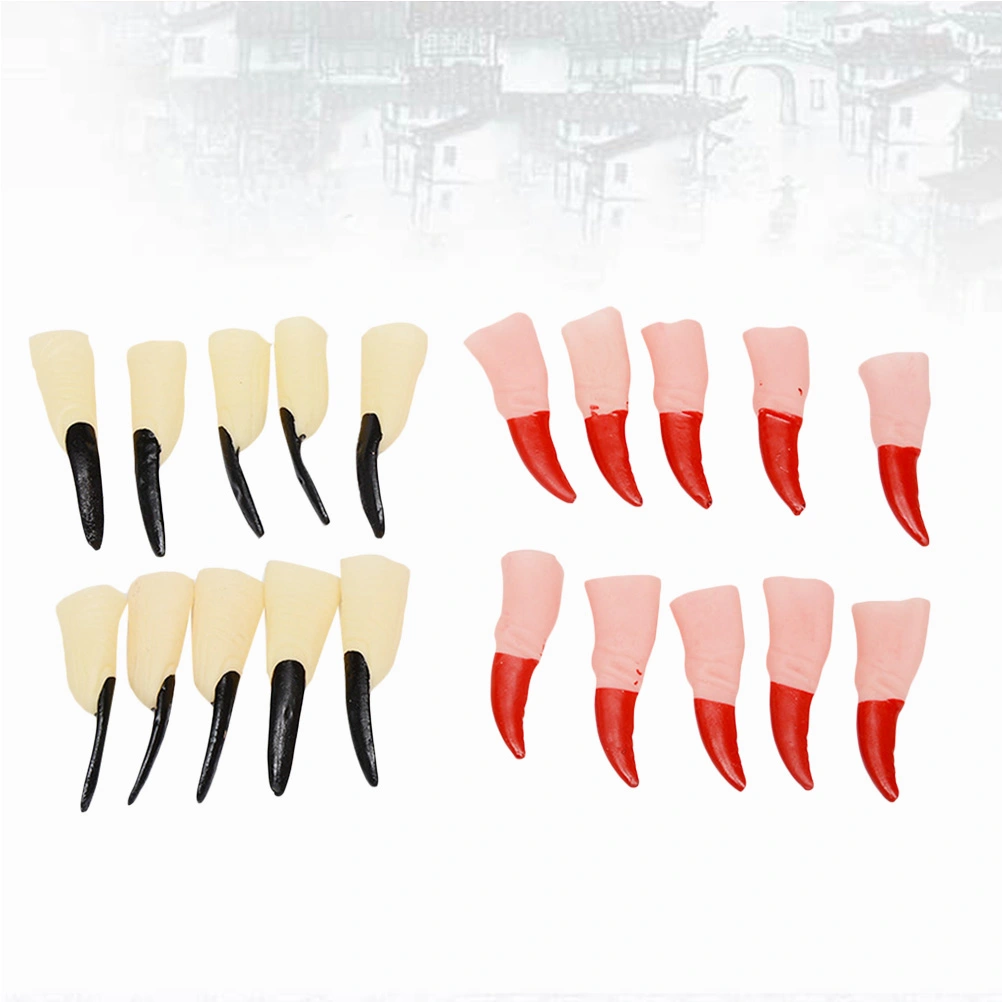 20PCS Simulated Zombie Witch Fake Finger Set Halloween Party Props Nail Set Halloween Masquerade Finger Nails Trick Props for Halloween(Red + Black)