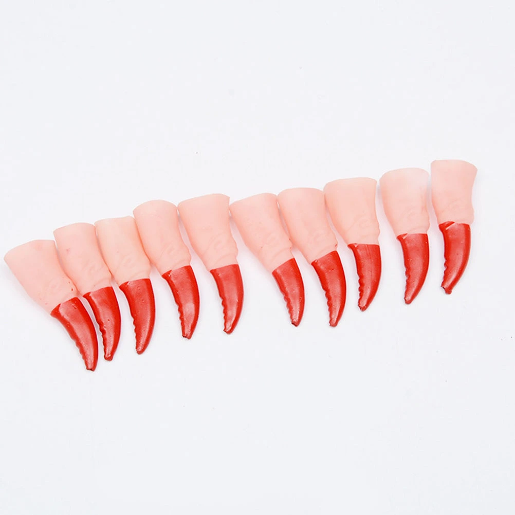 20PCS Simulated Zombie Witch Fake Finger Set Halloween Party Props Nail Set Halloween Masquerade Finger Nails Trick Props for Halloween(Red + Black)