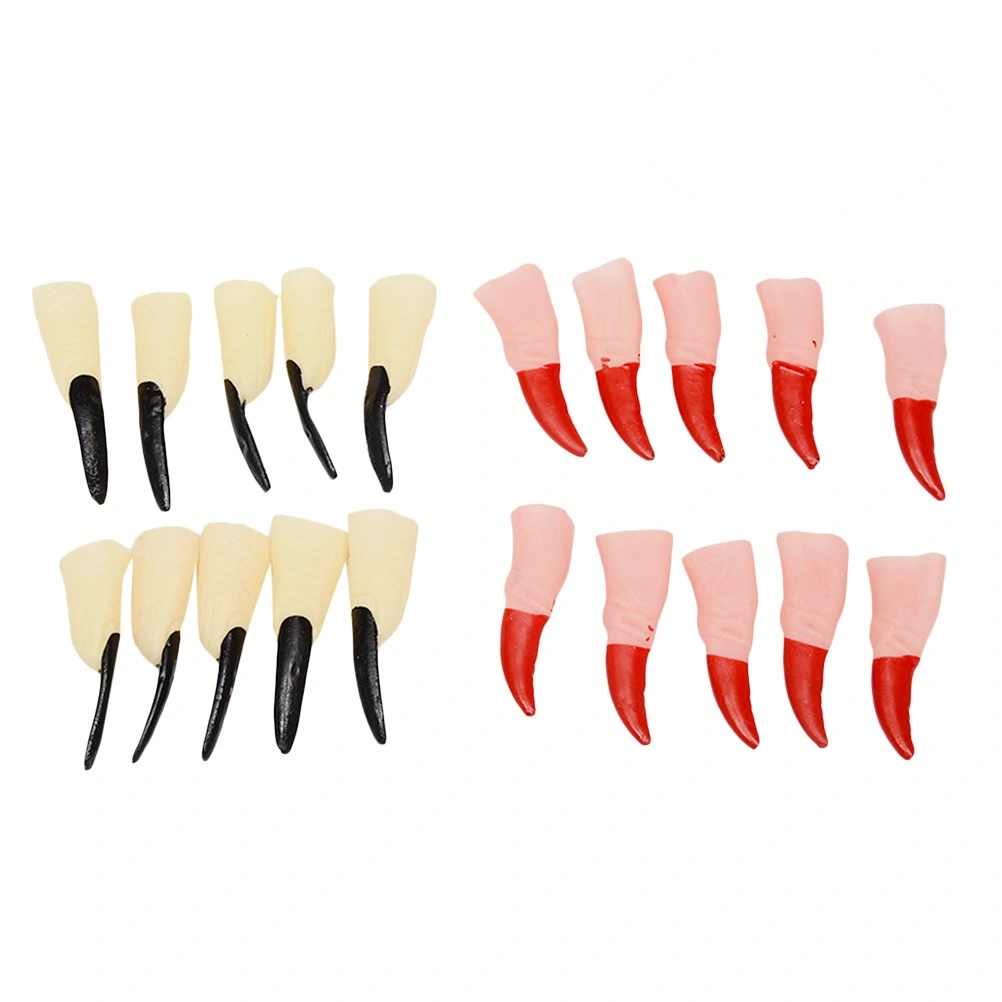 20PCS Simulated Zombie Witch Fake Finger Set Halloween Party Props Nail Set Halloween Masquerade Finger Nails Trick Props for Halloween(Red + Black)